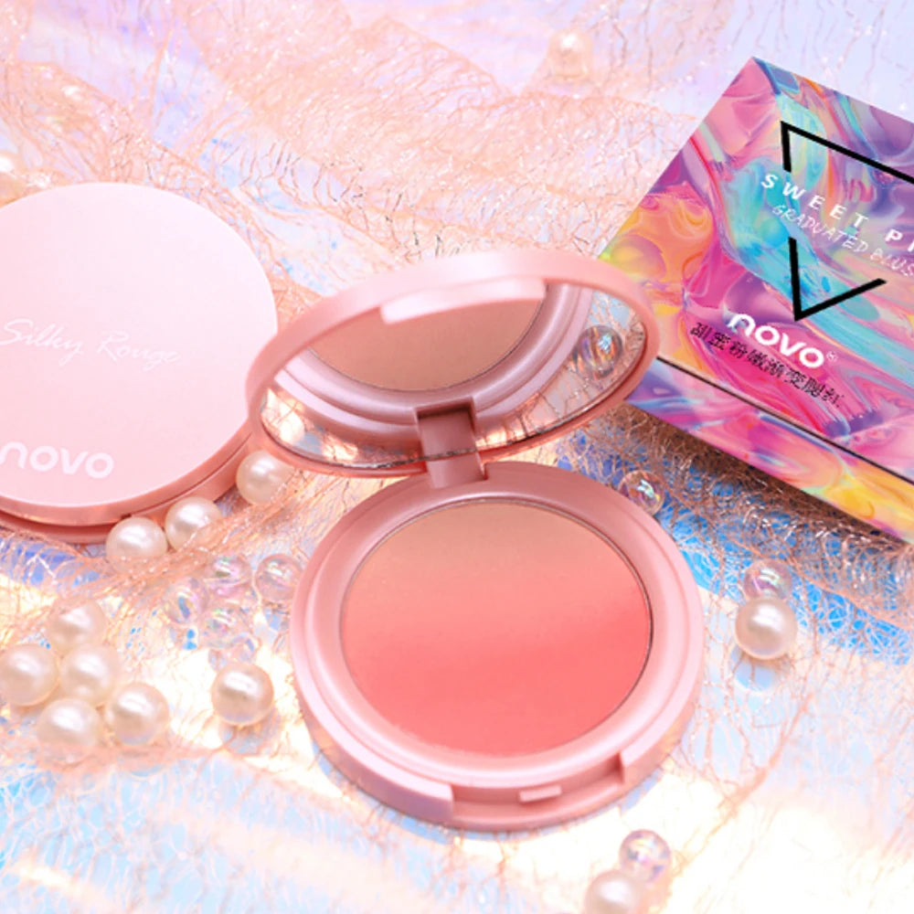 NOVO Sweet Pink Portable Gradual Change Powder Blusher Soft Daily Vitalizing Color for Makeup