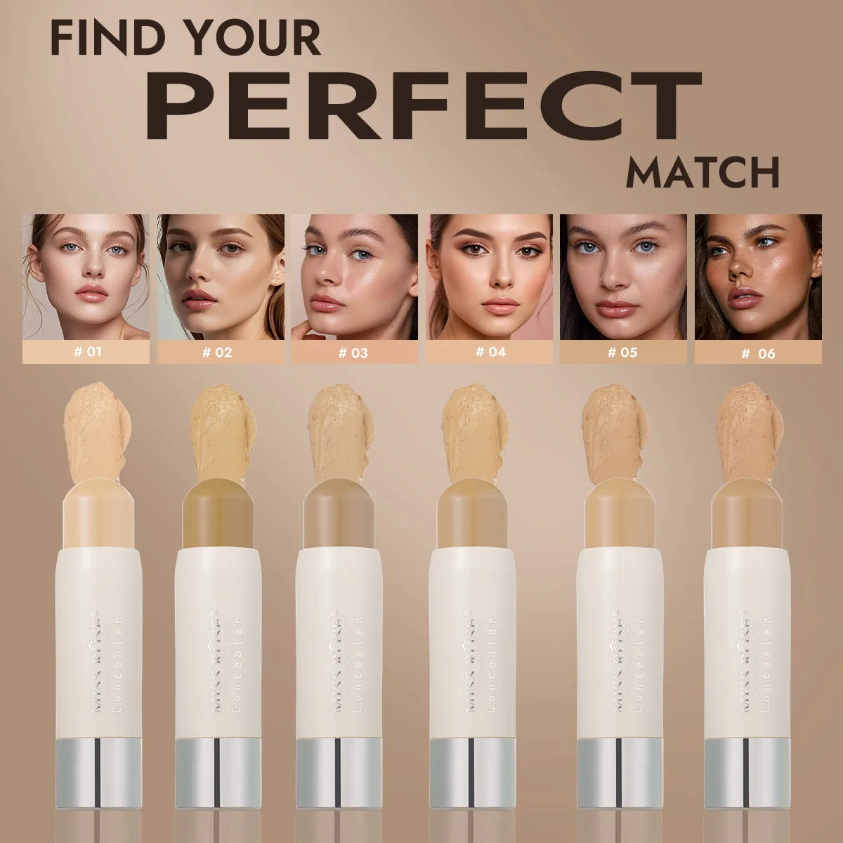 MISS ROSE Long Lasting Concealer Stick - Lightweight Full Coverage Brightening Skin Tone Facial Makeup Pen Cosmetics