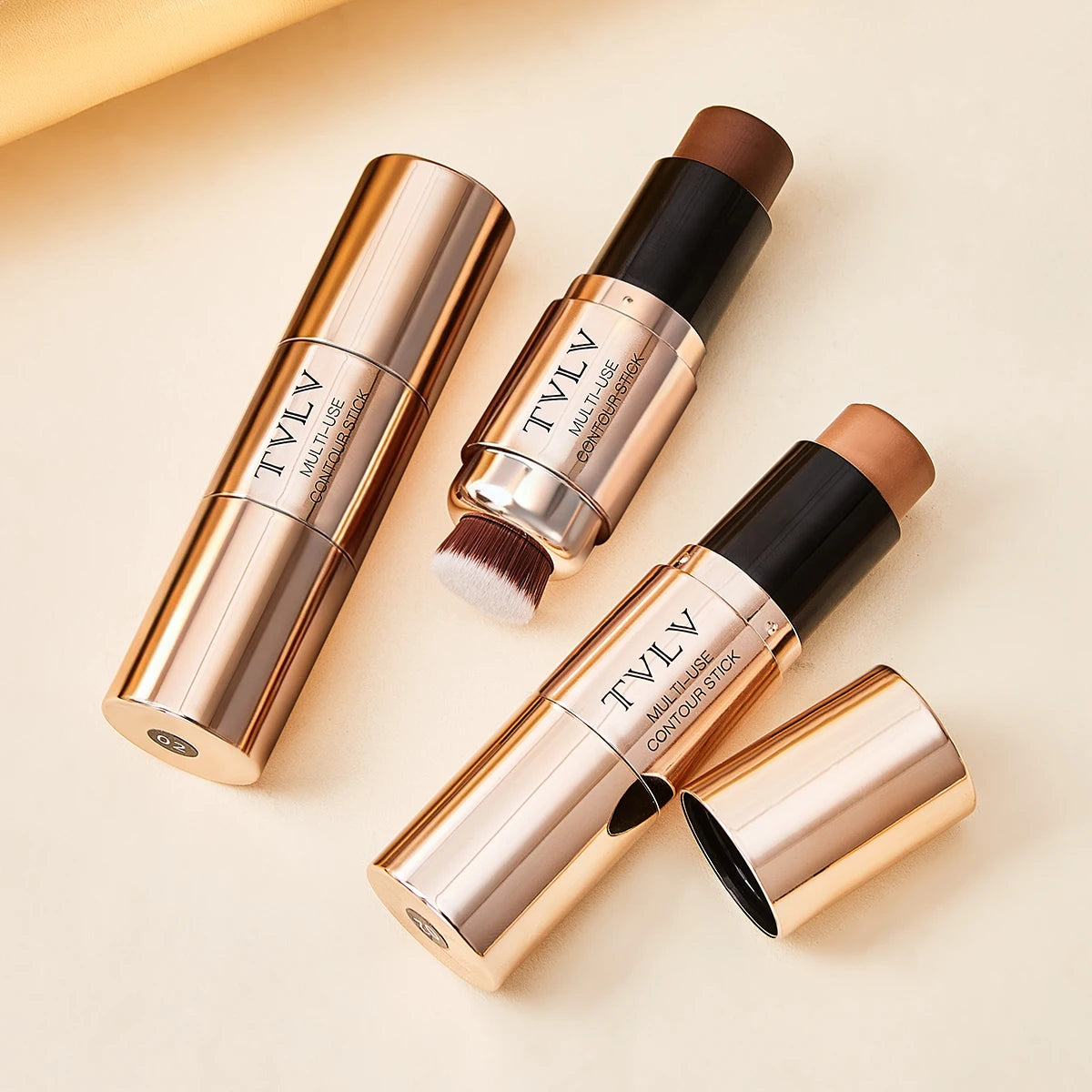 2-in-1 Contour Stick with Built-in Brush Waterproof Long Lasting Natural Face Shaping Bronzer Makeup