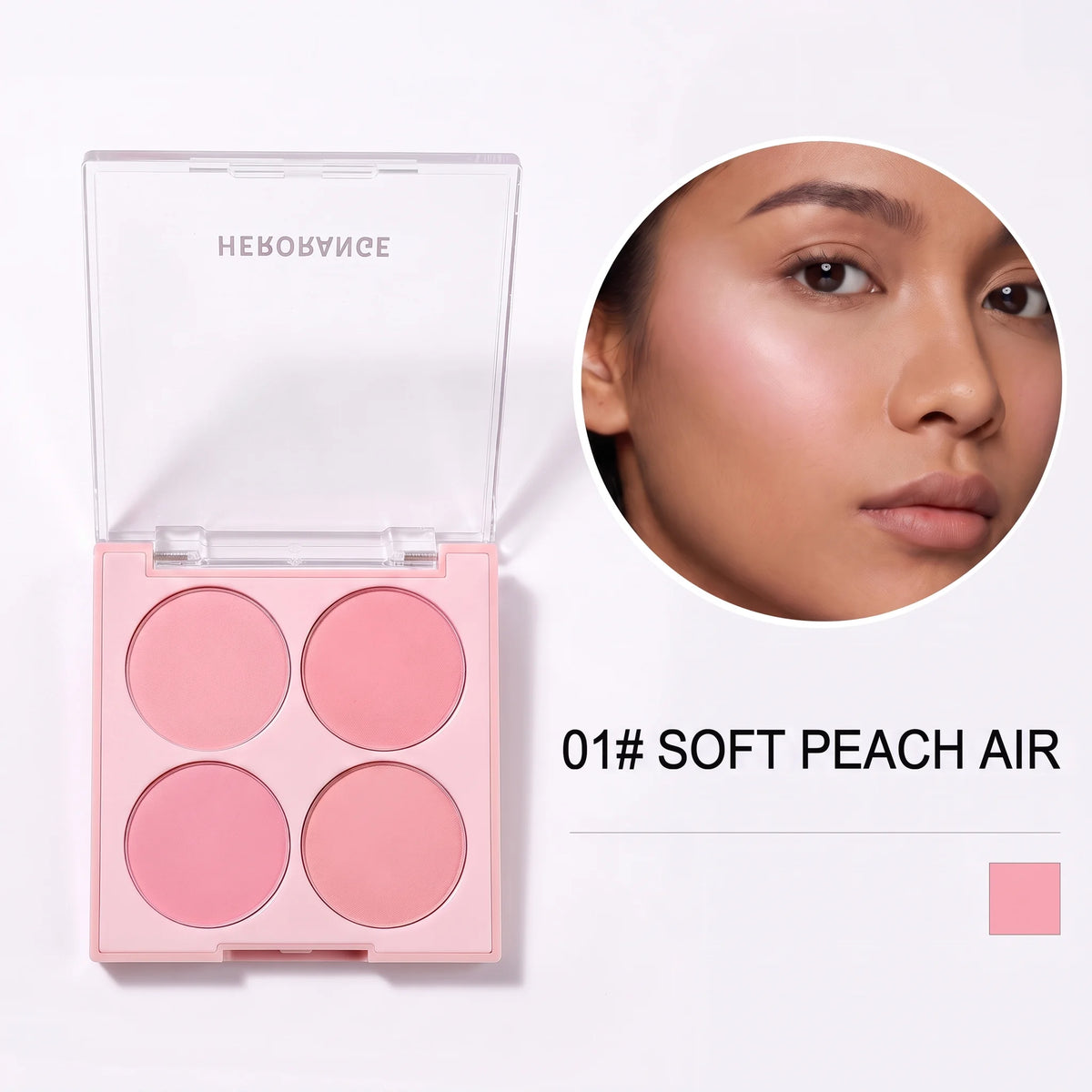 Herorange Sweet Glow 4-Color Blush Palette, Silky Blendable Powder, Multi Shades Buildable Soft Flush Daily Cheek Makeup