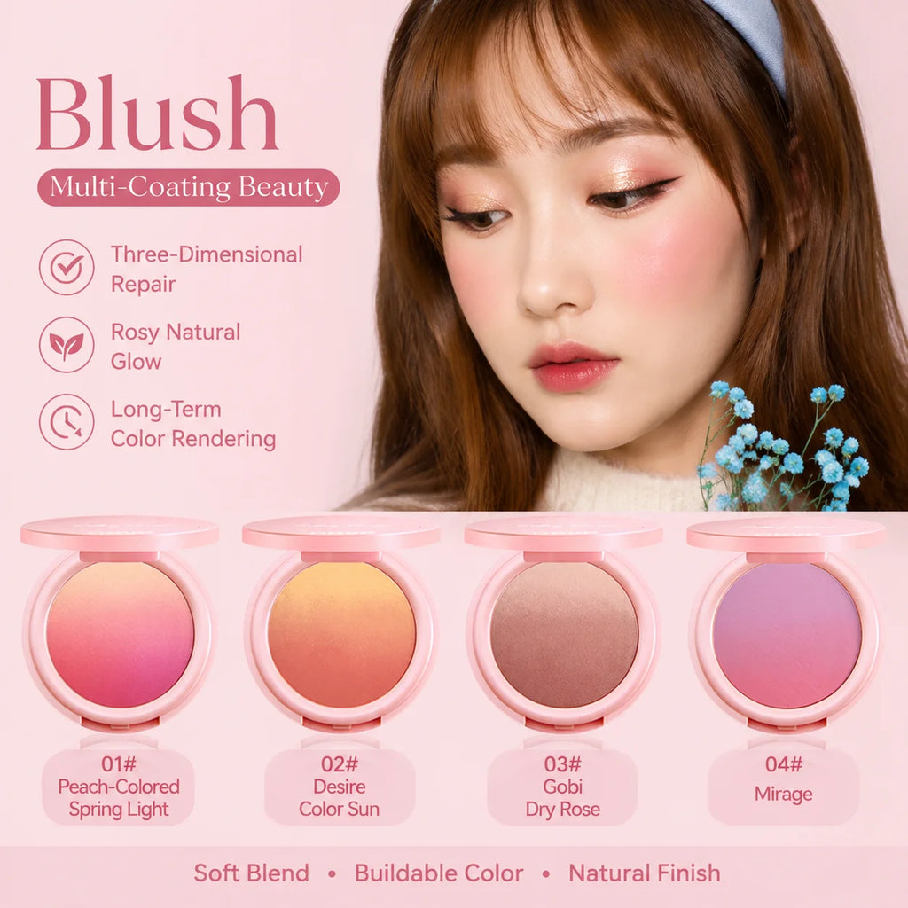 NOVO Sweet Pink Portable Gradual Change Powder Blusher Soft Daily Vitalizing Color for Makeup
