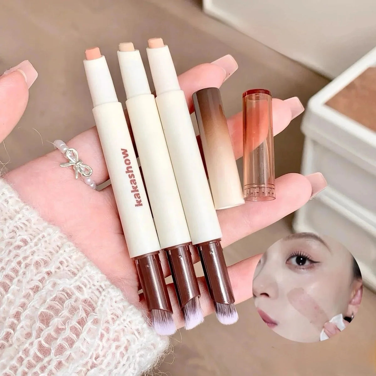 Kakashow Dual-Ended Concealer Pen for Dark Circles Tear Groove Spot Coverage Long-Lasting Blend Brush for Daily Use And Gifts