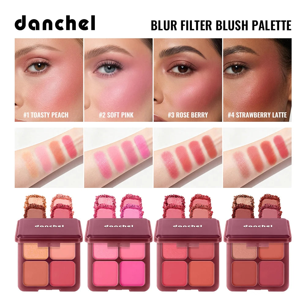 Blur Filter Blush Palette Creating 3D Contours Brighten Skin Soft-focus Filtered Matte Finish 3 Blushes 1 Highlighter Palette