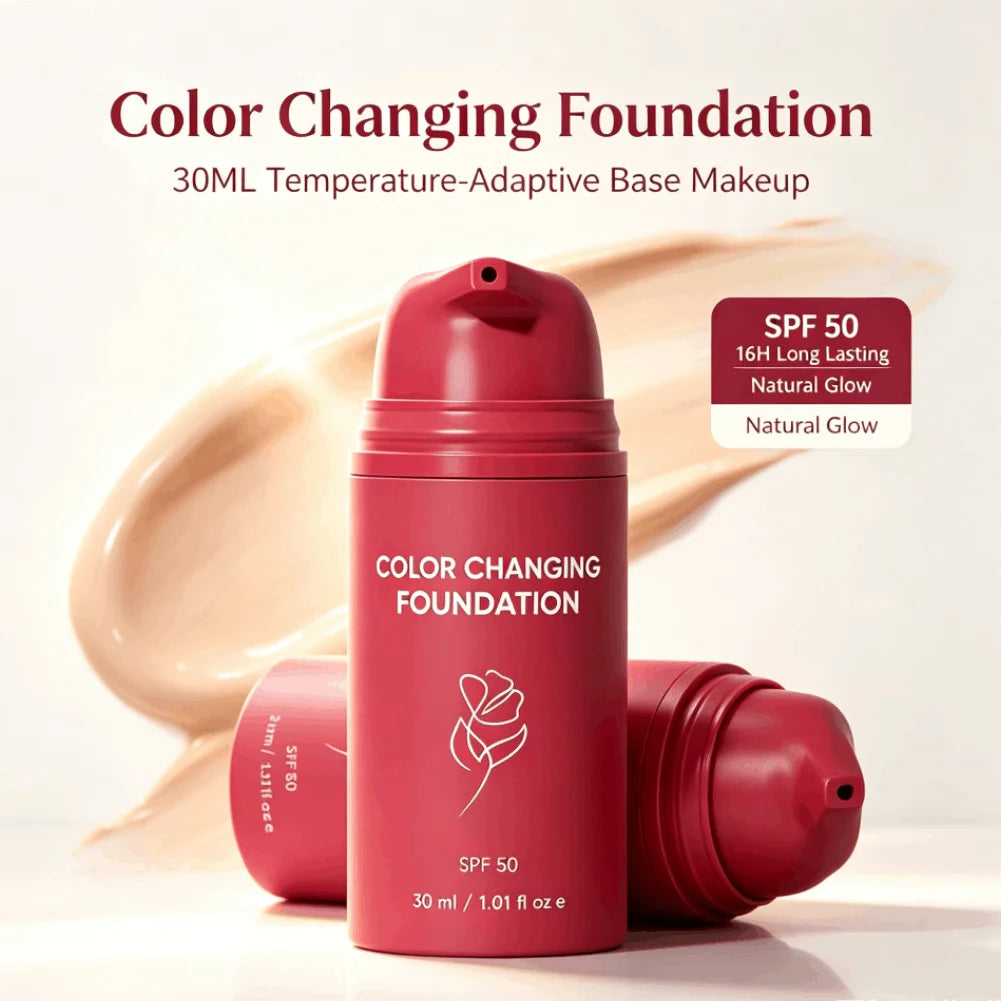 Korean Color Changing Foundation Invisible Pores, Effective Concealer, Natural Fit for Mature Skin SPF 50 Hydrating Base Makeup