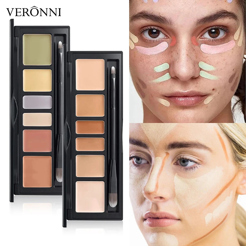 6 Colors Concealer Palette with Brush, Full Coverage Tattoo Cover Up Cream, Contour Correcting Foundation Makeup for Dark Circle - AliExpress 66