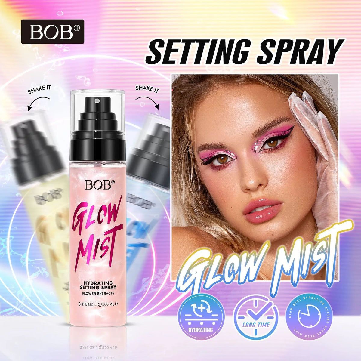 BOB Shimmer Setting Spray Hydrating Refreshing Non-Sticky Moisturizing Oil Control Long Lasting Makeup Fixer Cosmetics