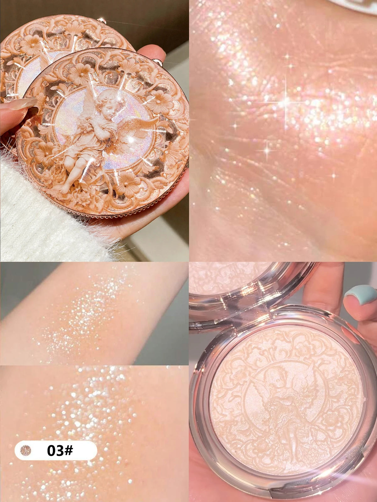 Vintage Angel Carved Highlighter Powder Pearlescent Shimmer Silky Smooth Face Highlight Illuminator Long Lasting Luminous Makeup