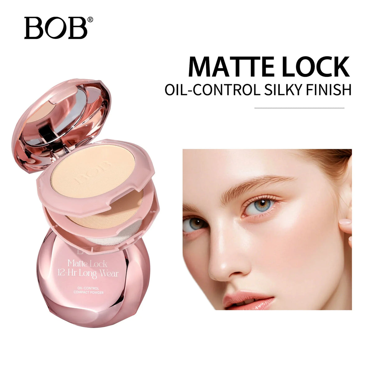 BOB Long Wear Matte Pressed Powder Oil Control Concealer Brightening Portable Touch Up Dual Layer Powder