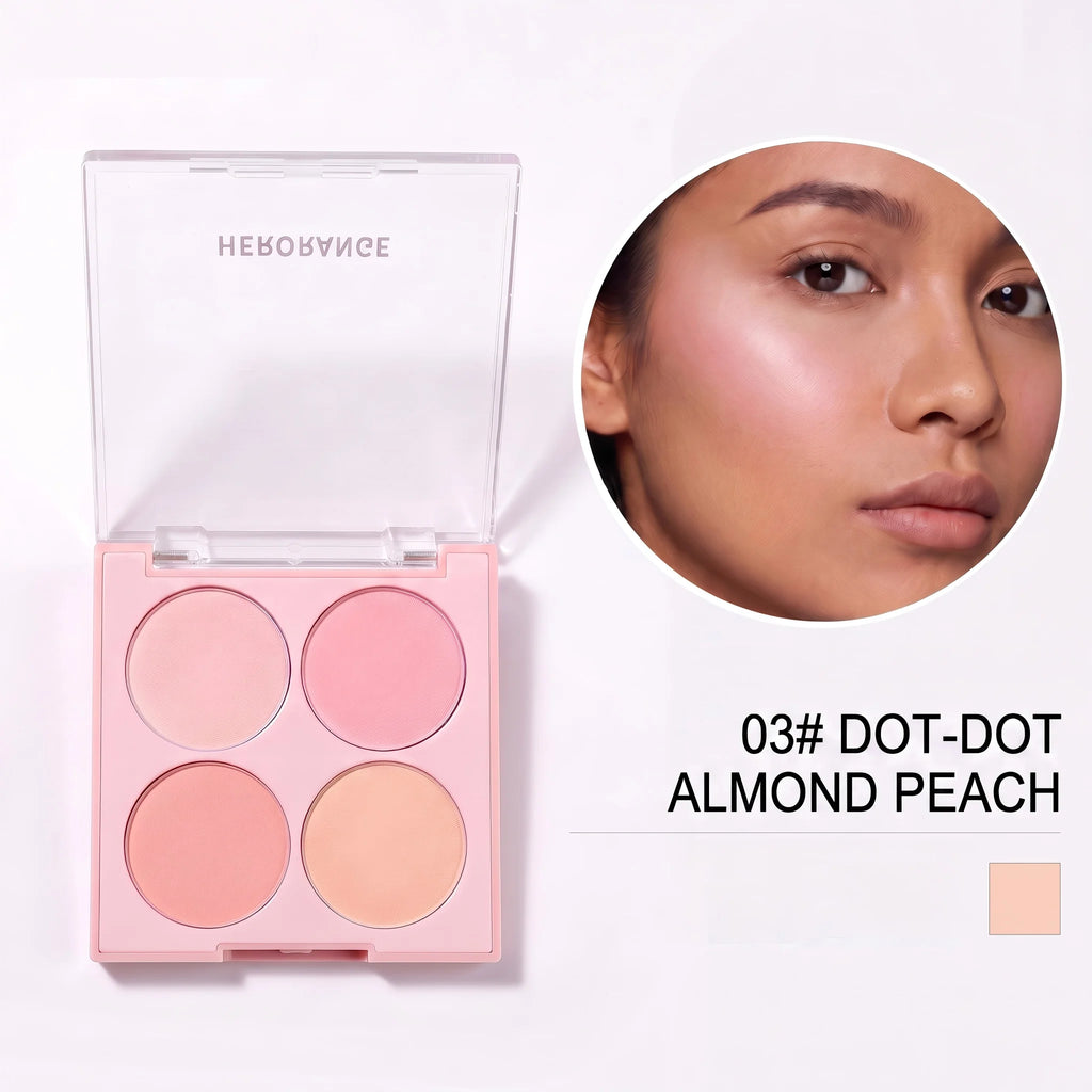 Herorange Sweet Glow 4-Color Blush Palette, Silky Blendable Powder, Multi Shades Buildable Soft Flush Daily Cheek Makeup