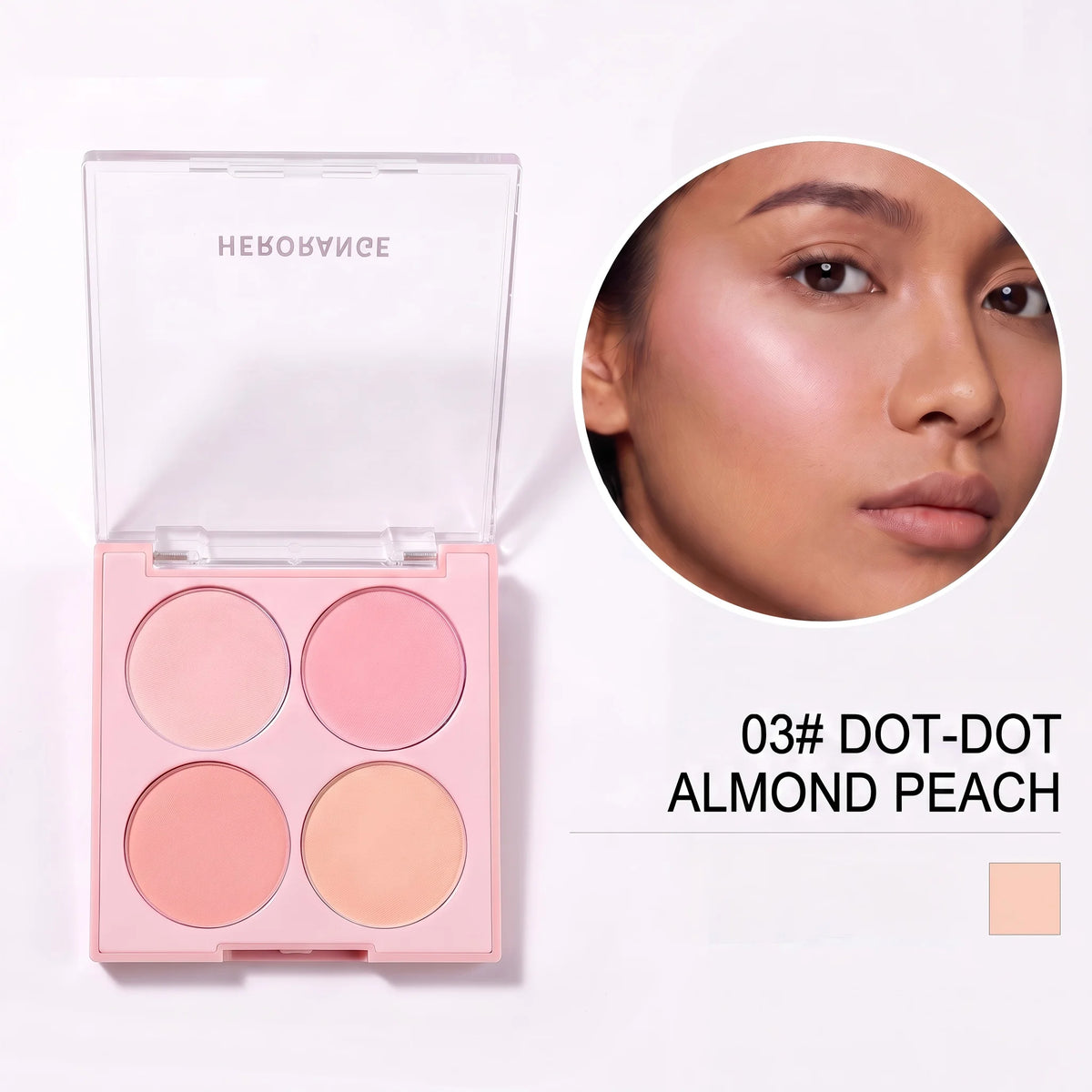 Herorange Sweet Glow 4-Color Blush Palette, Silky Blendable Powder, Multi Shades Buildable Soft Flush Daily Cheek Makeup
