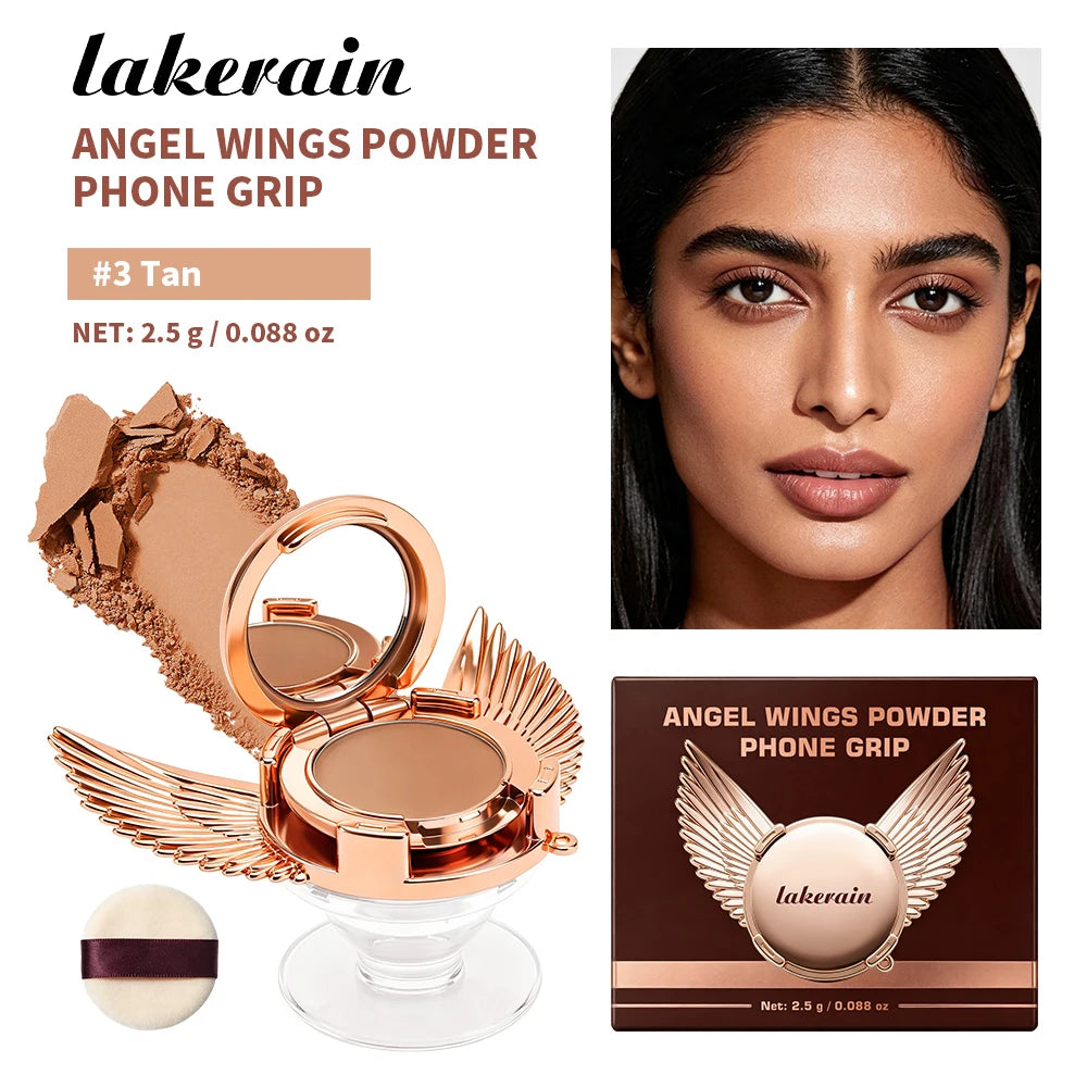 Angel Wings Phone Grip & Pressed Powder Soft Blur Makeup Finish Fine Soft-focus Powders Oil Control 2 IN 1 Phone Grip & Powder