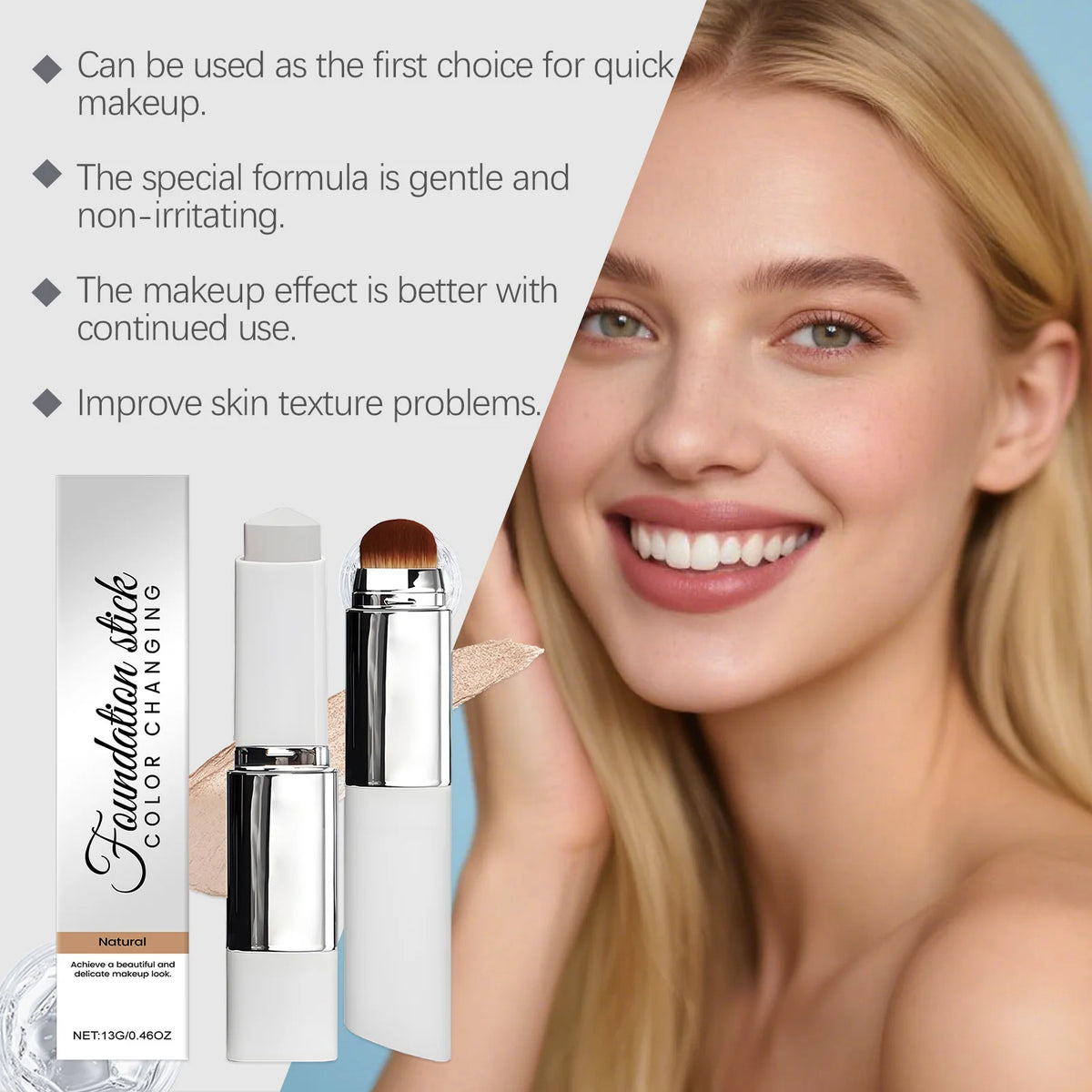 Natural Color 2-in-1 Color-Changing Foundation Stick - Lightweight, Hydrating Formula for Sheer Coverage and Long-Lasting Wear