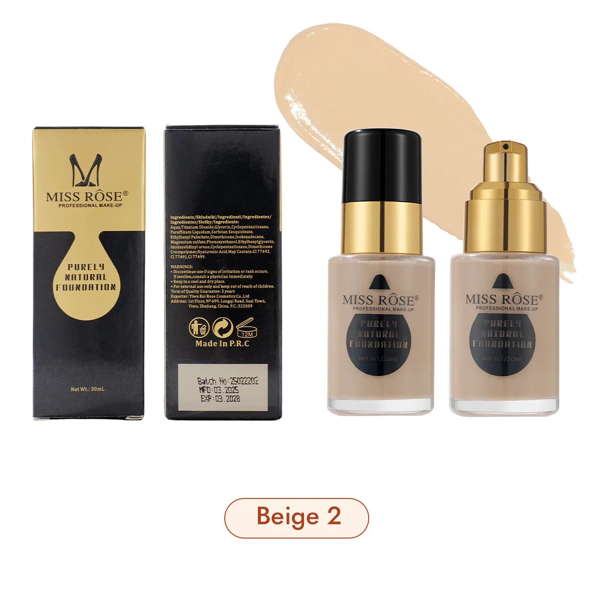 MISS ROSE 30ml Concealer Liquid Foundation Moisturizing Nourishing Lightweight Comfortable Wear Face Makeup Foundation Cream