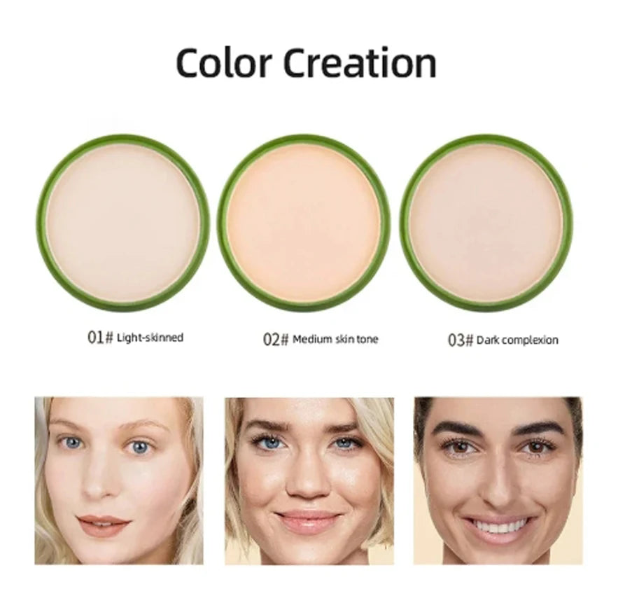 Aloe Essence Powder Compact, Lightweight Breathable Setting Powder Oil Control Concealer Long Lasting Matte Face Makeup Cosmetic