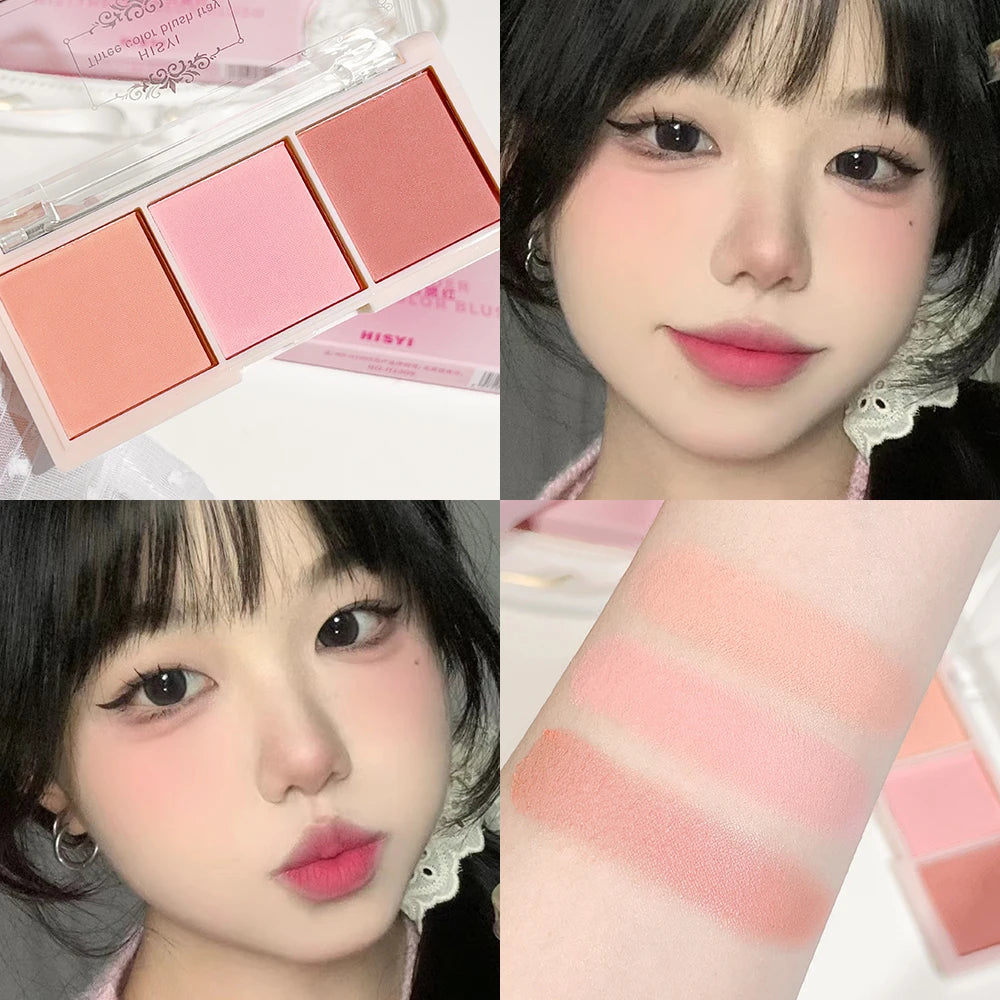 HISYI three-color blush matte natural nude makeup brightens the appearance and brightens the color. Three-color blush plate - AliExpress 66