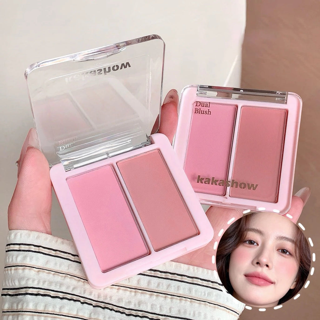 Pink Apricot Blush Cream Powder Soft Cheek Tint Two-color Matte Blusher Plate Makeup Long-lasting Natural Brightens Face Rouge