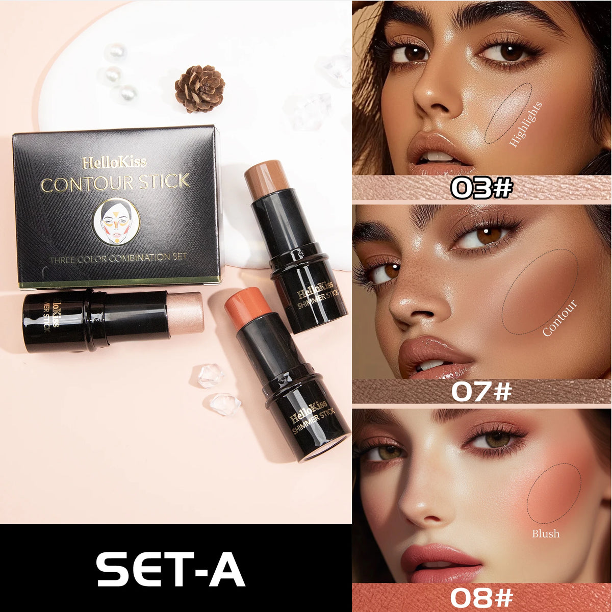 3Pcs Concealer Stick Set Waterproof Oil Control Highlighter Contour Blush Cream Multifunctional Makeup Beauty - AliExpress 66