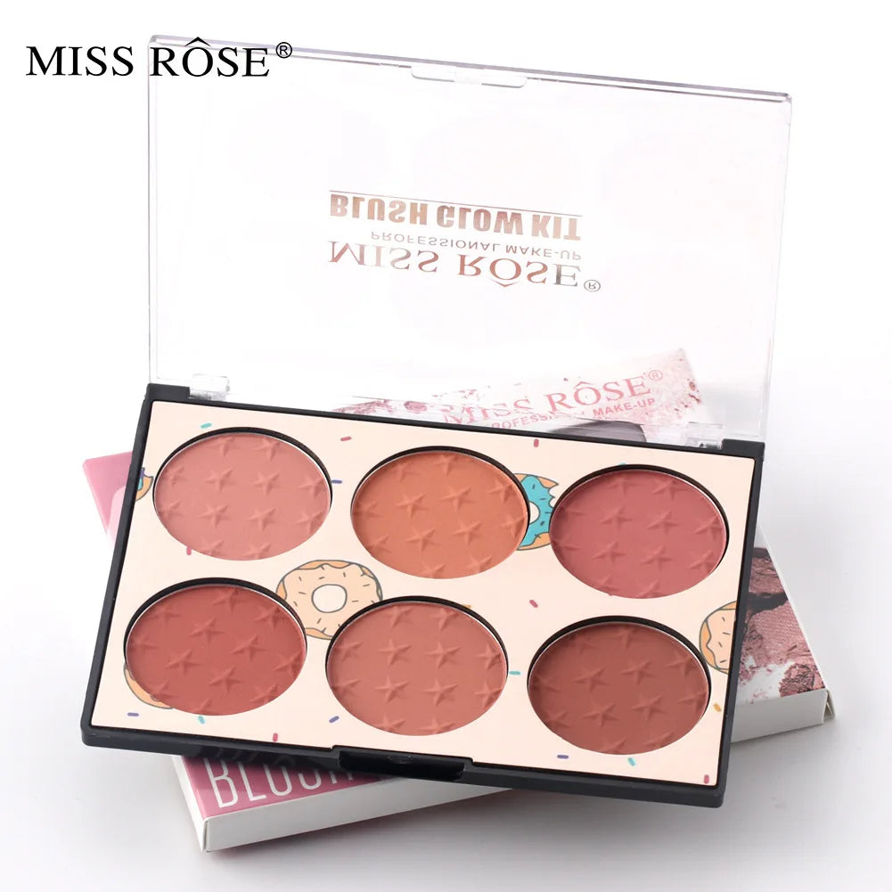 MISS ROSE 6 Color Blush Palette Natural Matte Rouge Multi-purpose Face Makeup for Blush & Contour Portable Daily Facial Cosmetic