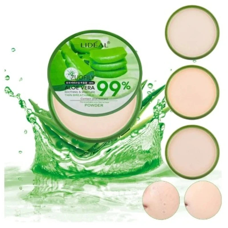 Aloe Essence Powder Compact, Lightweight Breathable Setting Powder Oil Control Concealer Long Lasting Matte Face Makeup Cosmetic