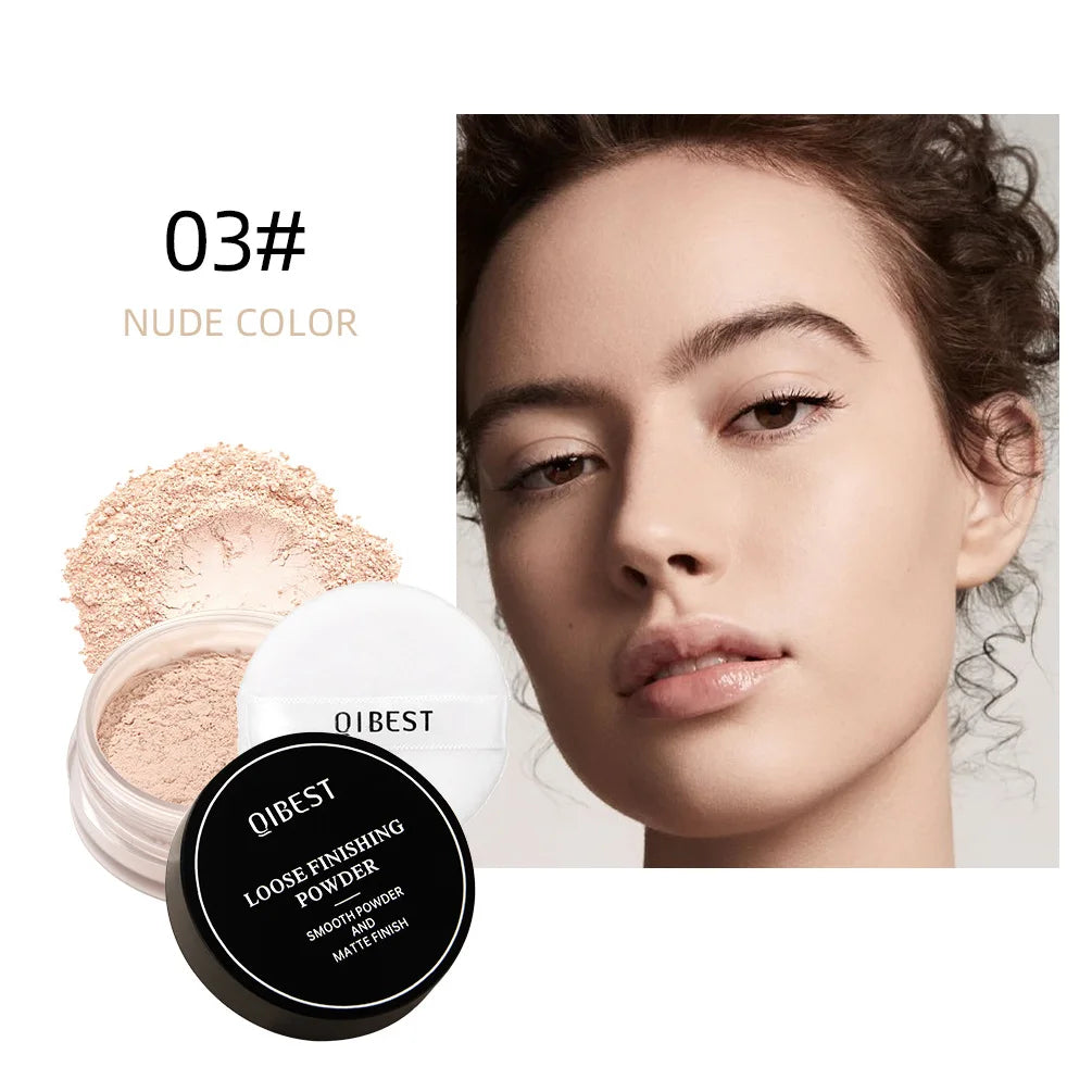 QIBEST Loose Powder Setting Powder Long Lasting Brightening Oil Control Full Coverage Smooth Natural Face Makeup Cosmetics