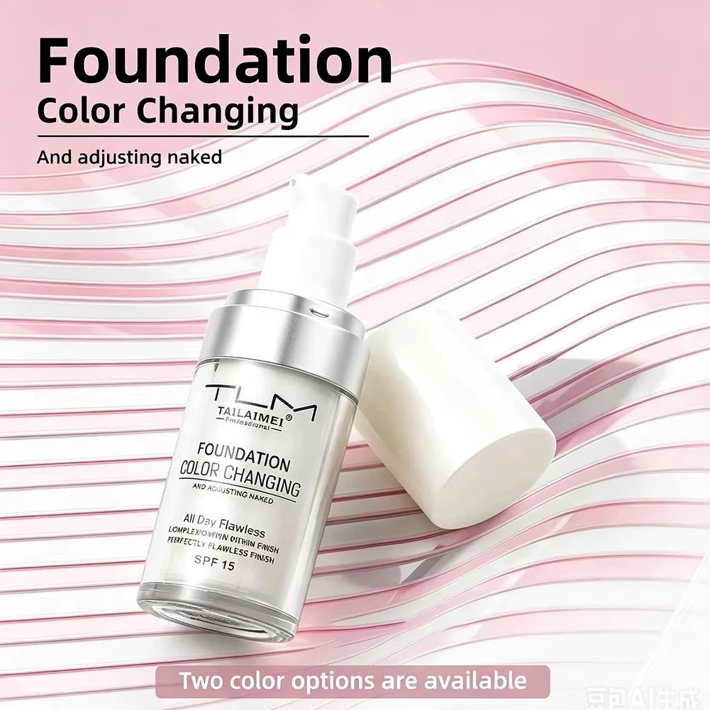Color Changing Foundation SPF15 Hydrating Skin Tone Adjust Liquid Foundation Natural Coverage Face Cosmetics
