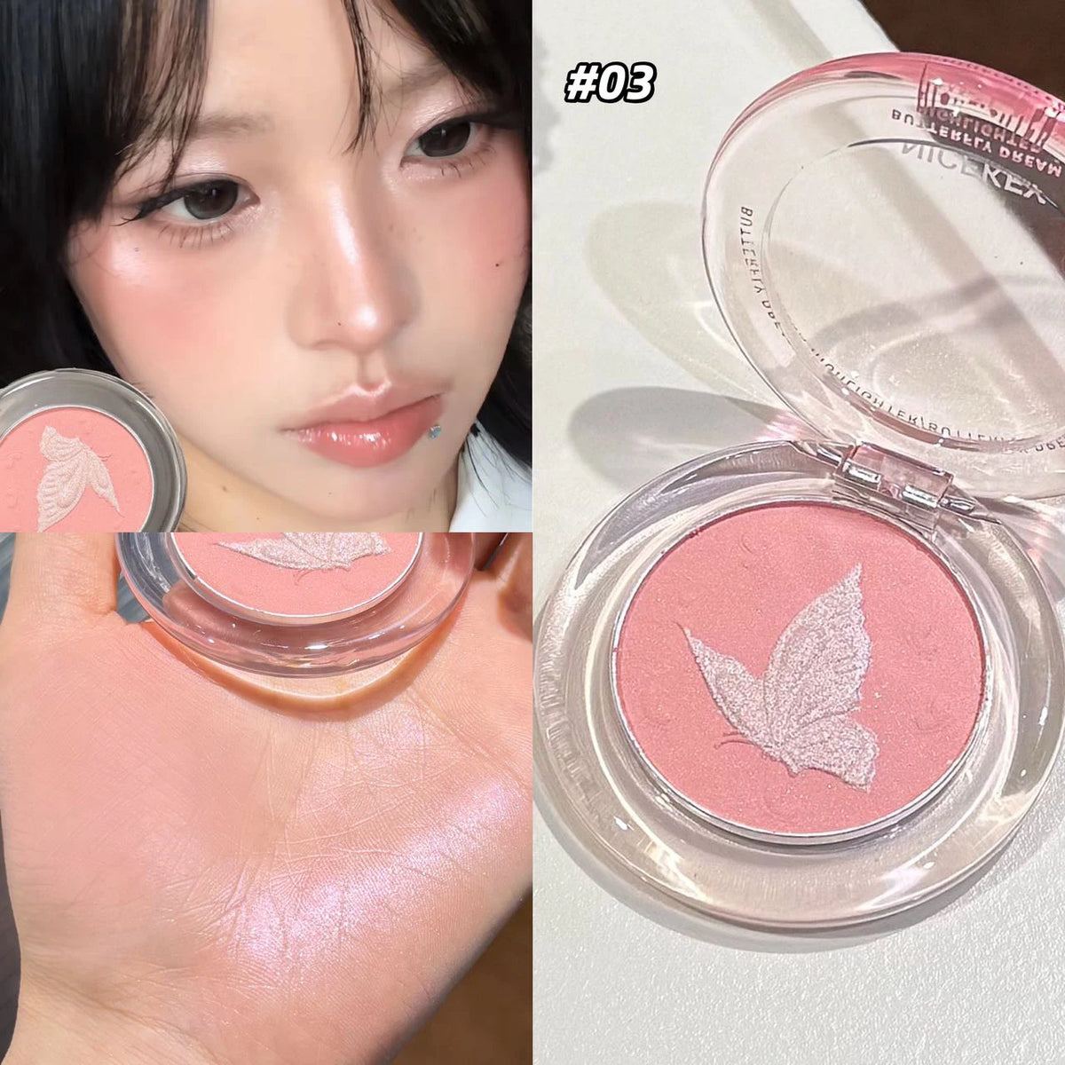 Butterfly Blush Highlighter Powder Makeup Shimmer Face Glow Palette Natural Radiant Cheek Blusher Lasting Cosmetics Highlighter
