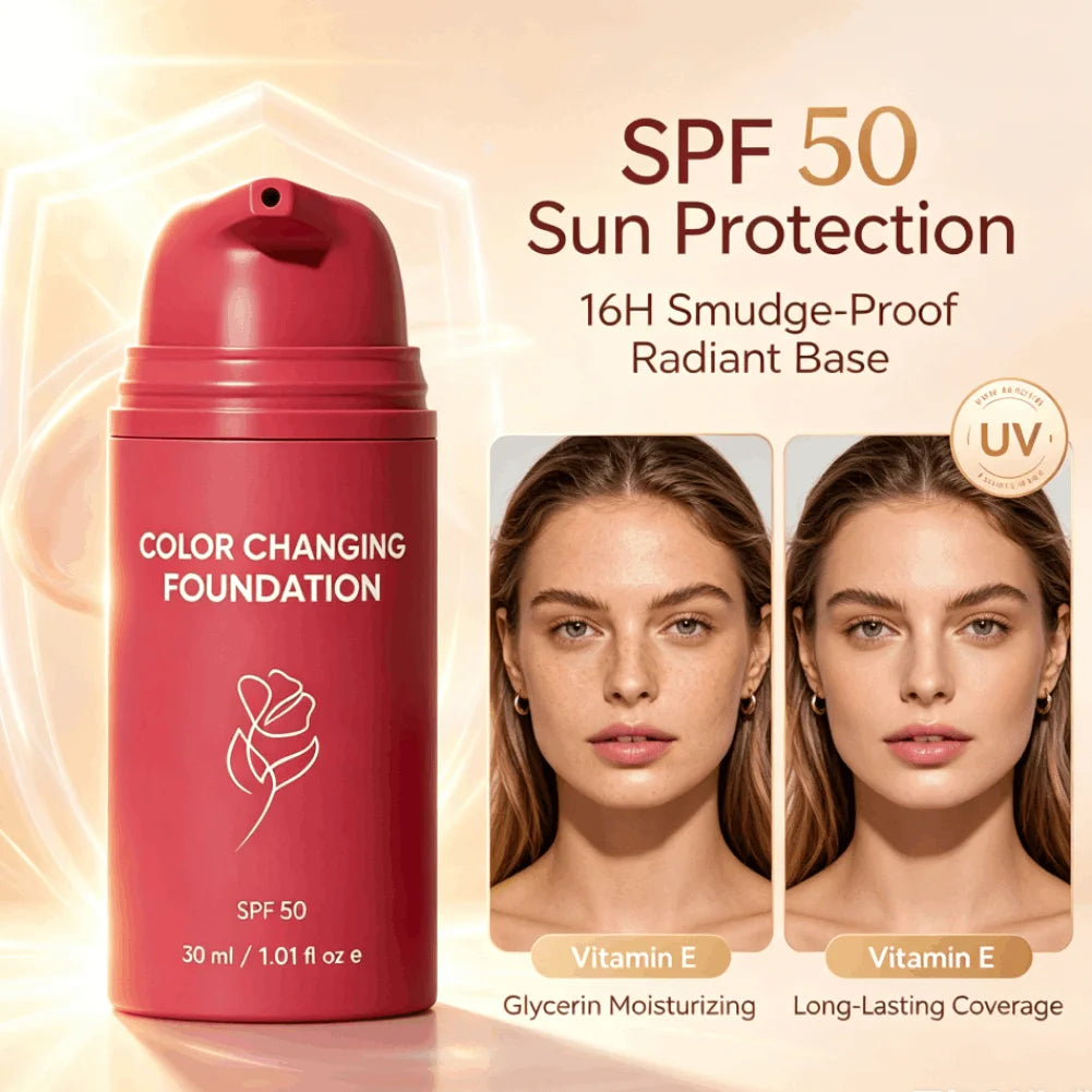 Korean Color Changing Foundation Invisible Pores, Effective Concealer, Natural Fit for Mature Skin SPF 50 Hydrating Base Makeup