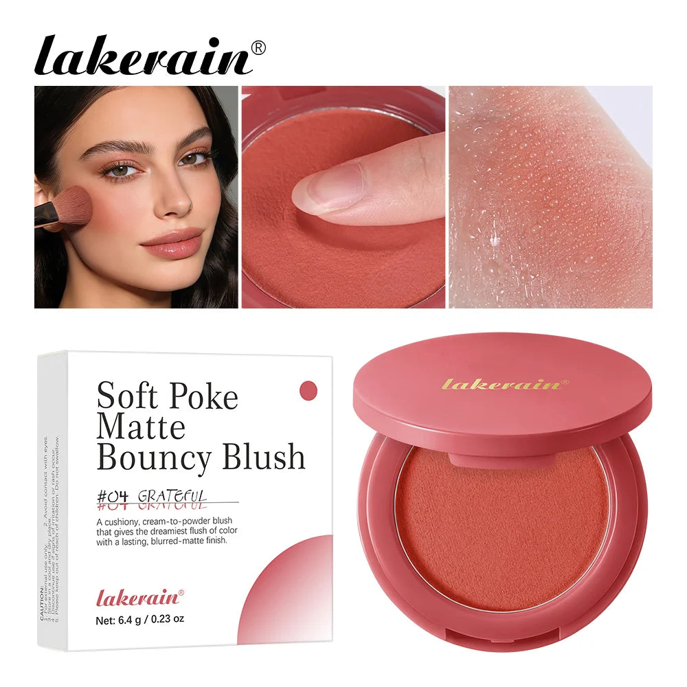 Lakerain Soft Poke Matte Blush Long Lasting Luminosity Fresh Silky-smooth Skin Finish Moisturizing Natural Matte Bouncy Blusher