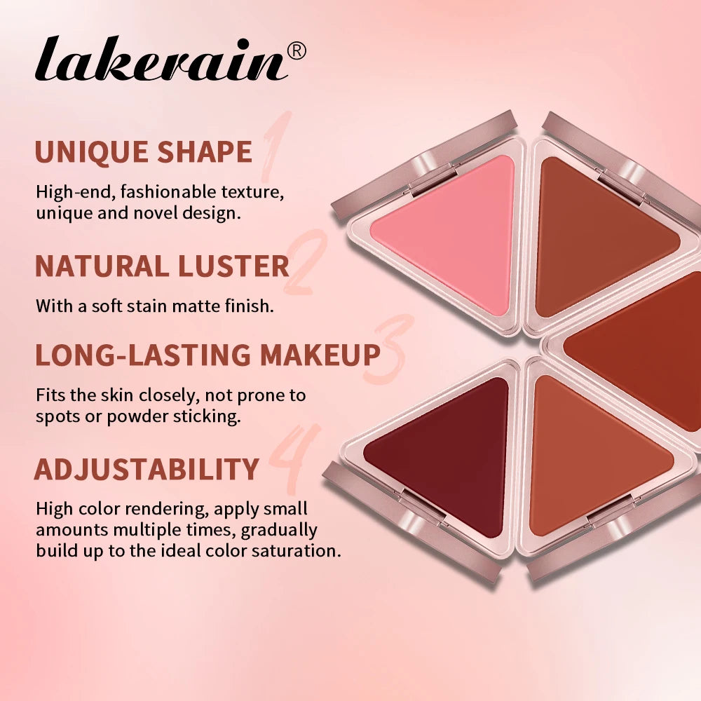 Lakerain Matte Cream Blusher Long-lasting Natural Makeup Triangle Box Design Oil-Resistant High Pigment Cream Blush Plate - AliExpress 66