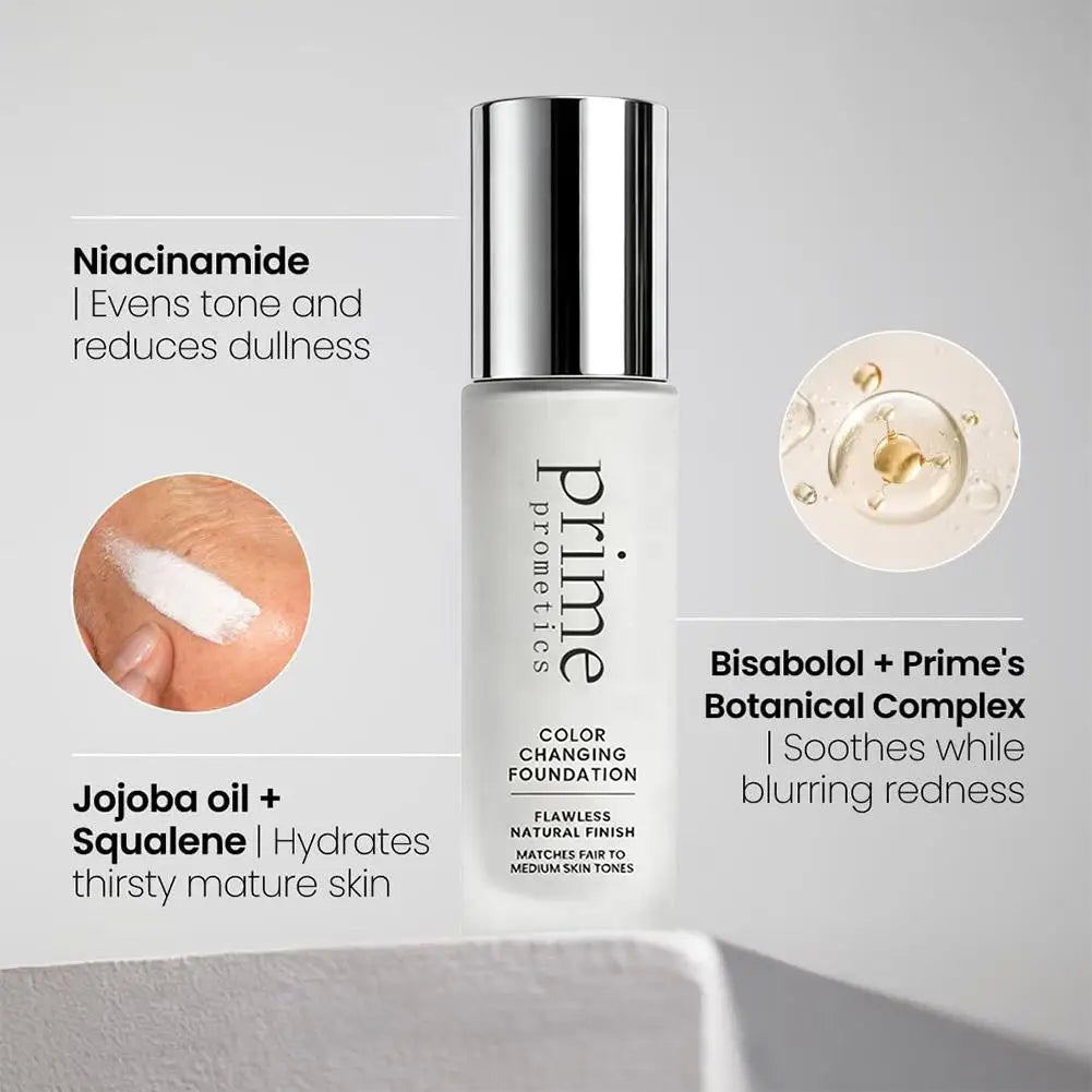 30ml Color Changing Foundation Soft Matte Long Lasting Hydrating Makeup Base Natural Flawless Coverage for Mature Skin
