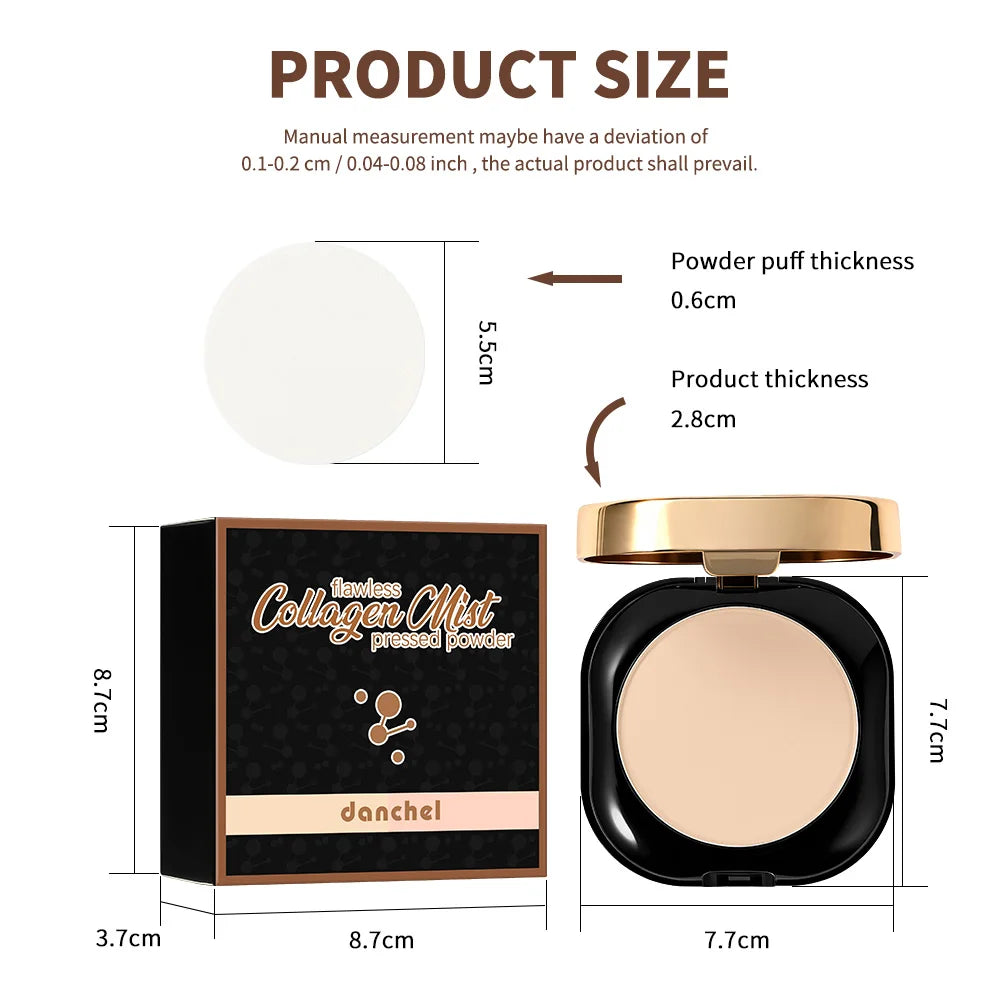 Collagen Dual-Layer Compact Powder Long-Lasting Oil Control Setting Touch-Up Portable Makeup For On-the-Go Daily Use