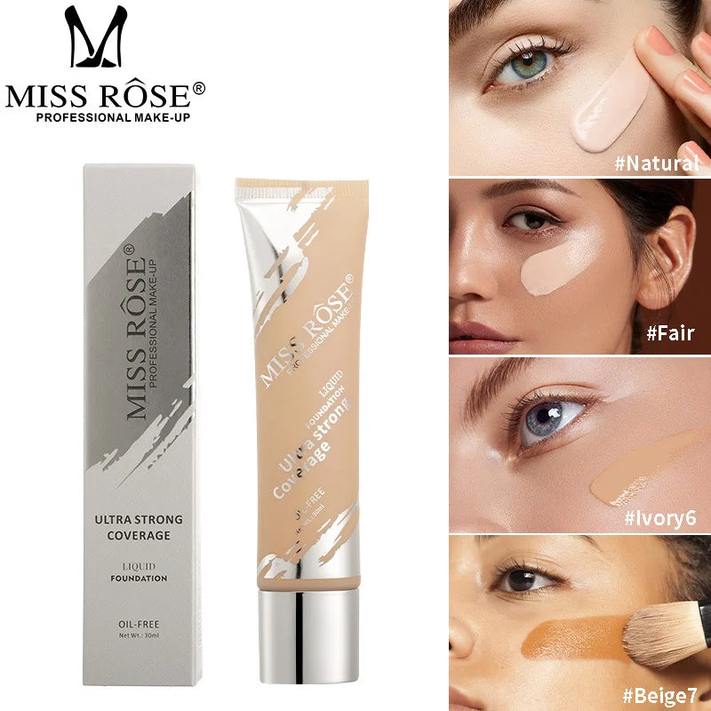 MISS ROSE Flat Tube Liquid Foundation Not Easy Fade, Moisturizing Foundation Cream Suitable For All Skin Tones Daily Face Makeup