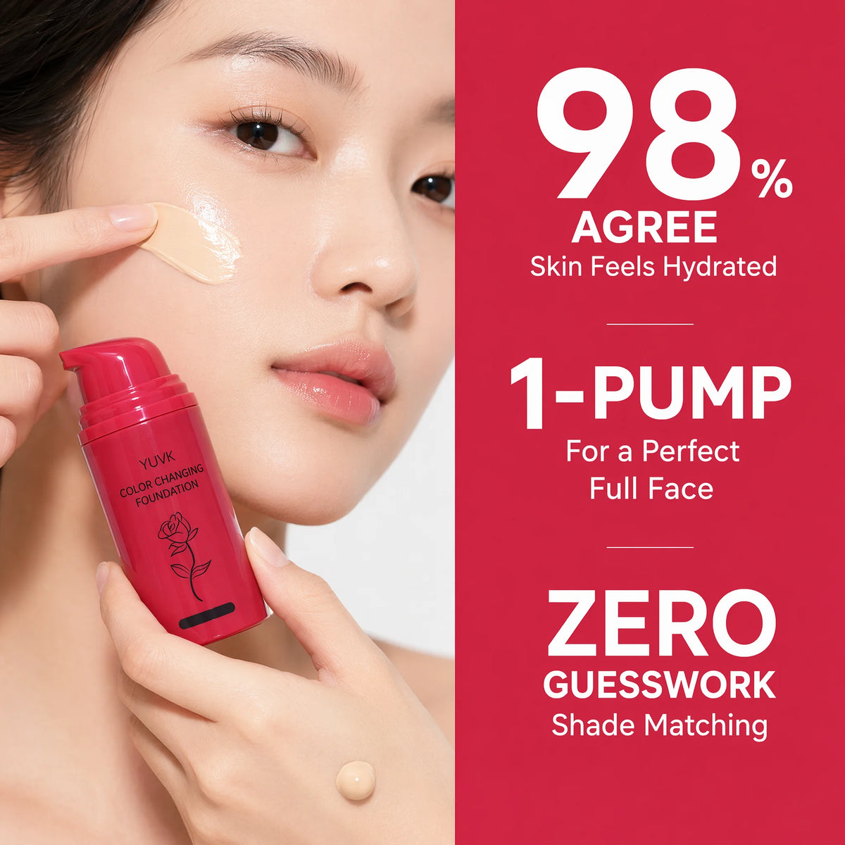 YUVK Smart Color Changing Foundation Hydrating Concealer 2-in-1 Airless Pump Full Face Adaptive Shade Base