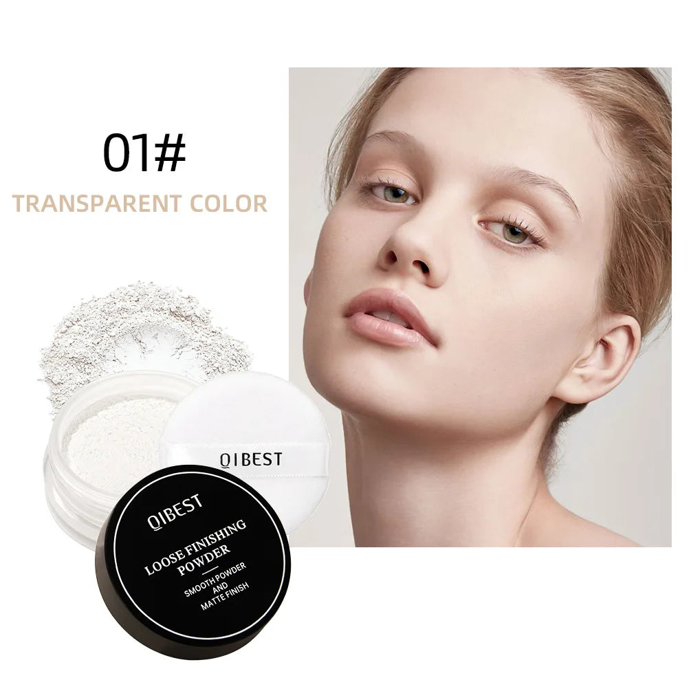 QIBEST Loose Powder Setting Powder Long Lasting Brightening Oil Control Full Coverage Smooth Natural Face Makeup Cosmetics