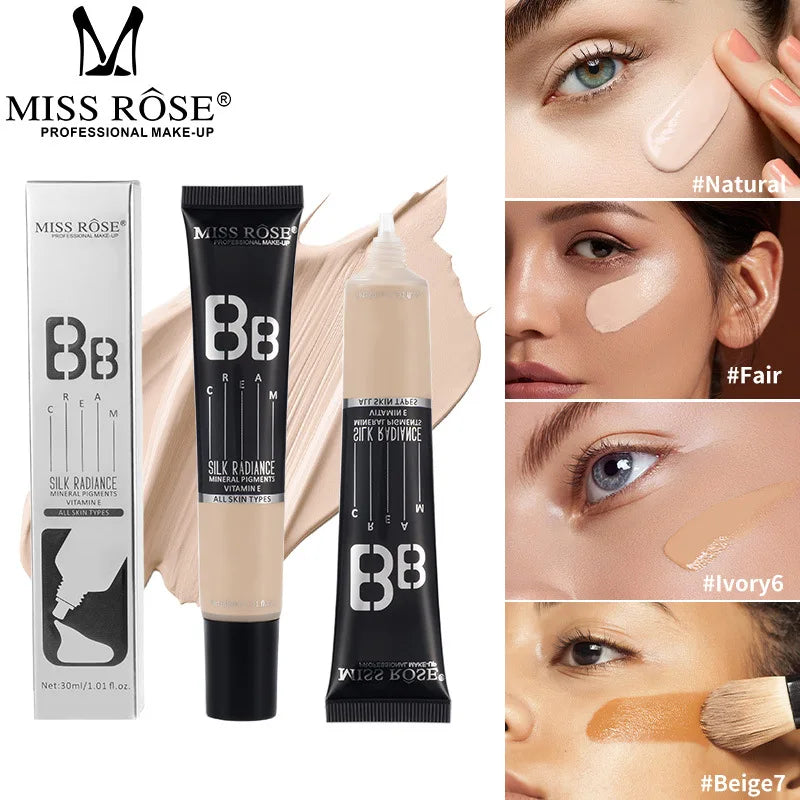 MISS ROSE 30ml BB Cream Lightweight Hydrating Foundation Conceals Blemishes Evens Skin Tone Makeup For Daily Facial Cosmetics