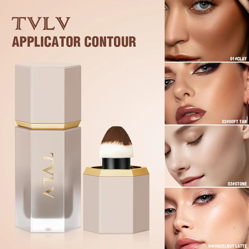 Tvlv Dual-Head Sponge Liquid Contour Stick Matte Natural 3D Sculpting Nose Shadow Side Shadow Cream for Beginners Easy Facial Contour Highlighting Concealer Contouring Liquid 4 Colors Available