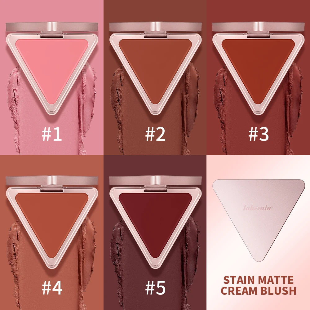Lakerain Matte Cream Blusher Long-lasting Natural Makeup Triangle Box Design Oil-Resistant High Pigment Cream Blush Plate - AliExpress 66