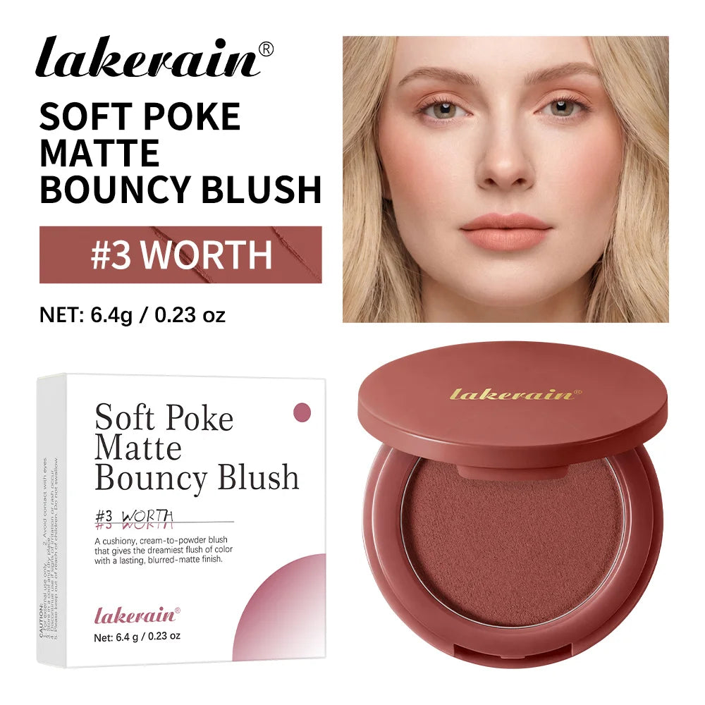 Lakerain Soft Poke Matte Blush Long Lasting Luminosity Fresh Silky-smooth Skin Finish Moisturizing Natural Matte Bouncy Blusher