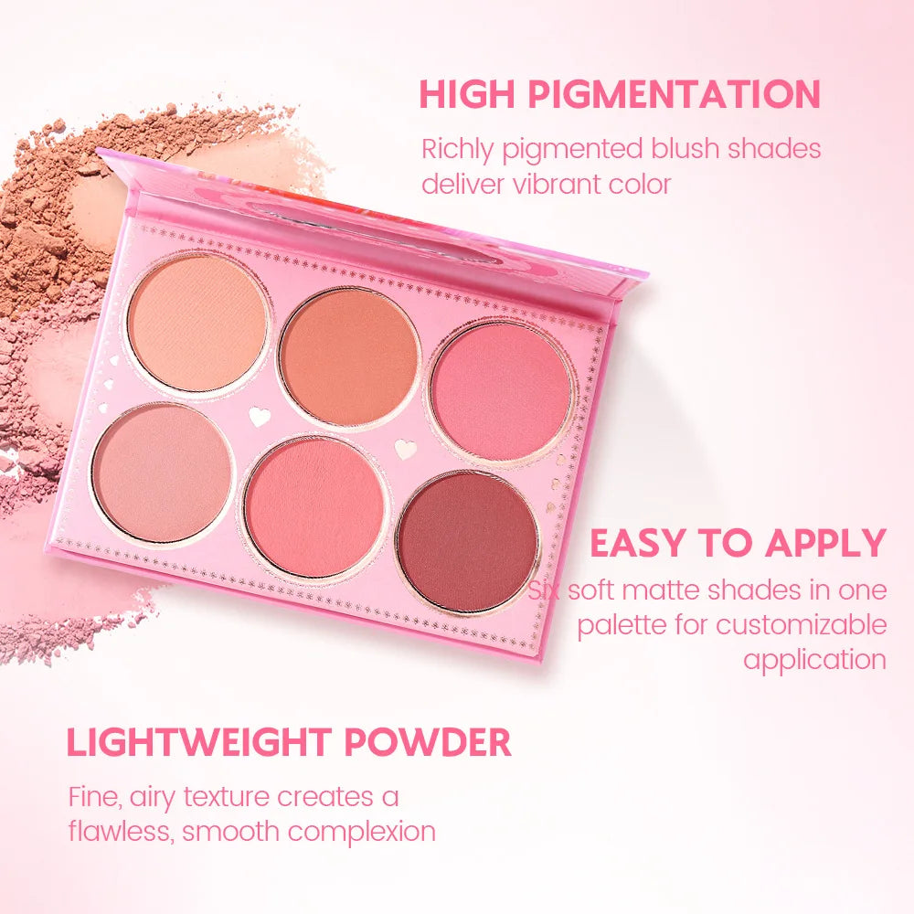 6 Colors Matte Blush Palette Natural Nude Expanding Tone Blusher Tray Brighten Complexion Blendable Powder Makeup Cosmetic Set