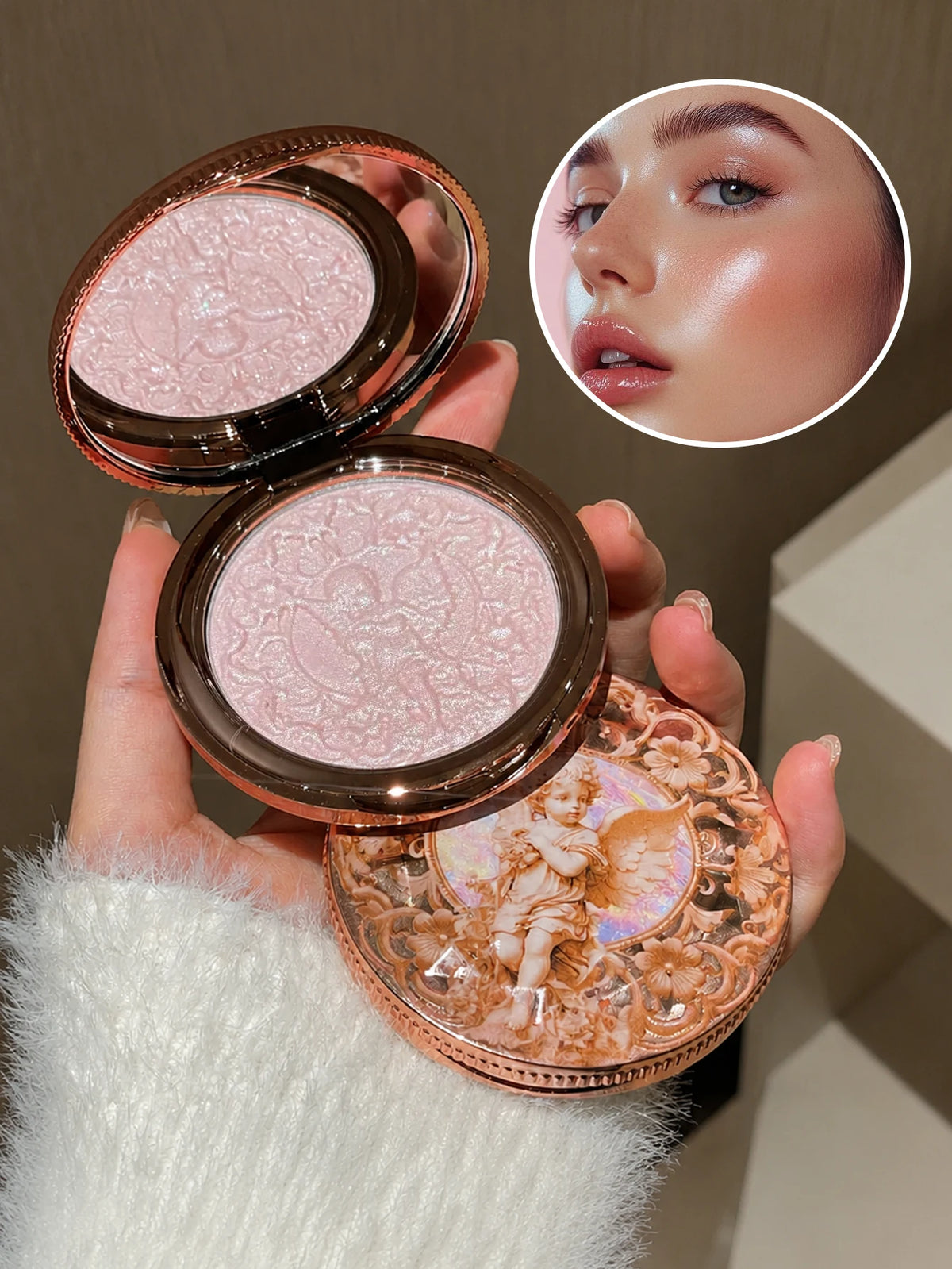 Vintage Angel Carved Highlighter Powder Pearlescent Shimmer Silky Smooth Face Highlight Illuminator Long Lasting Luminous Makeup