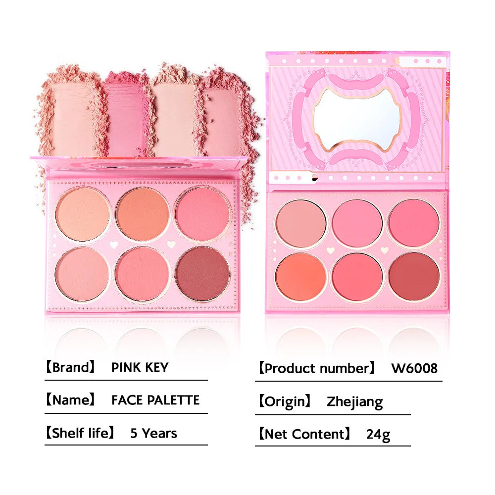 6 Colors Matte Blush Palette Natural Nude Expanding Tone Blusher Tray Brighten Complexion Blendable Powder Makeup Cosmetic Set