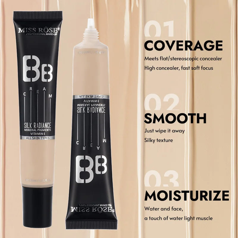 MISS ROSE 30ml BB Cream Lightweight Hydrating Foundation Conceals Blemishes Evens Skin Tone Makeup For Daily Facial Cosmetics
