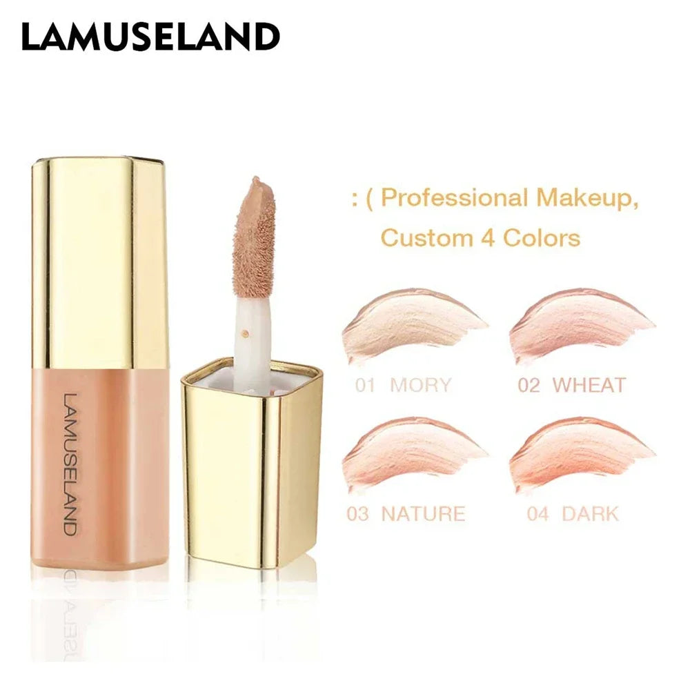 LAMUSELAND Face Concealer & Base 4 Colors Full Coverage Liquid Concealer Scars Dark Circles Acne Suit for All Skin Facial Makeup