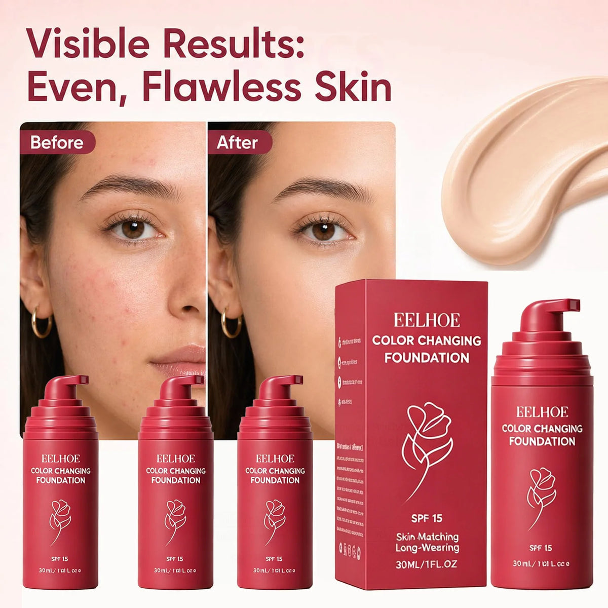 Korean Color Changing Foundation for Mature Skin SPF 15 Hydrating Liquid Concealer for Fine Lines & Wrinkles Dewy Natural Finish - AliExpress 66