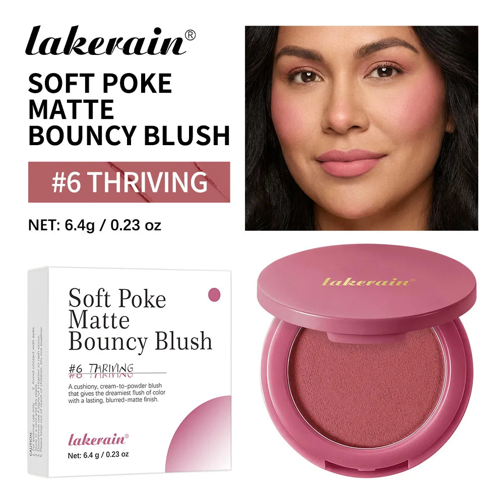 Lakerain Soft Poke Matte Blush Long Lasting Luminosity Fresh Silky-smooth Skin Finish Moisturizing Natural Matte Bouncy Blusher