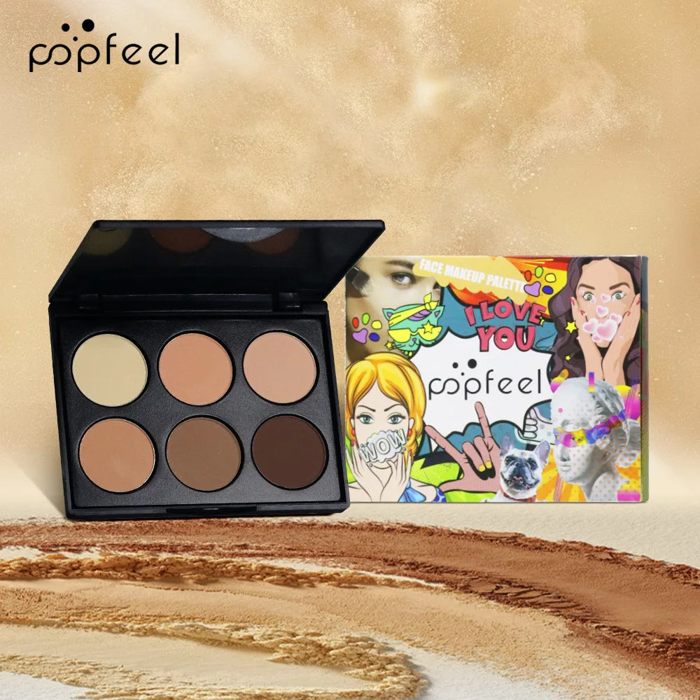 POPFEEL 6-Color Matte Contour Powder Nose Shadow Shading Brightening Setting Powder 3D Stereoscopic Face Makeup
