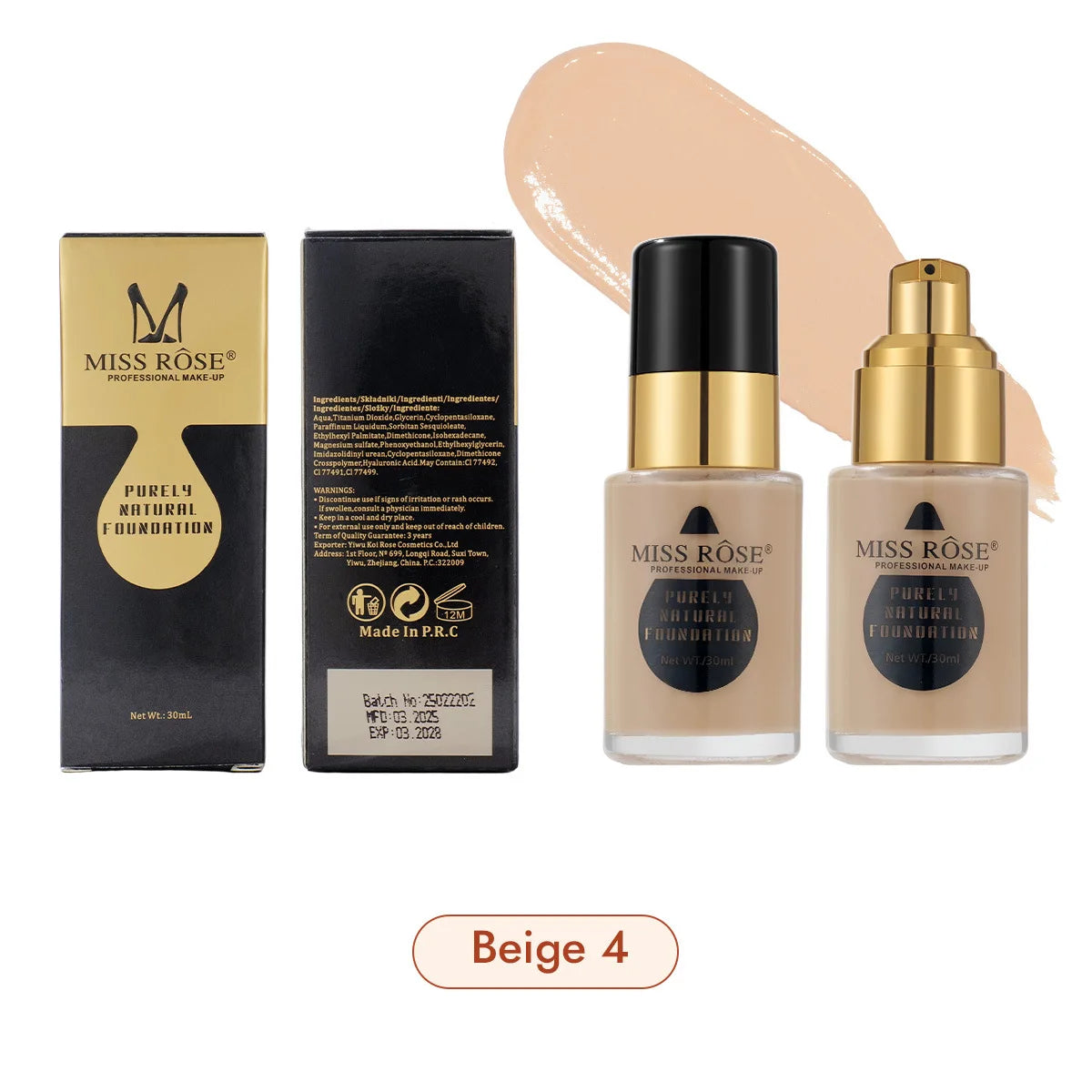 MISS ROSE 30ml Concealer Liquid Foundation Moisturizing Nourishing Lightweight Comfortable Wear Face Makeup Foundation Cream
