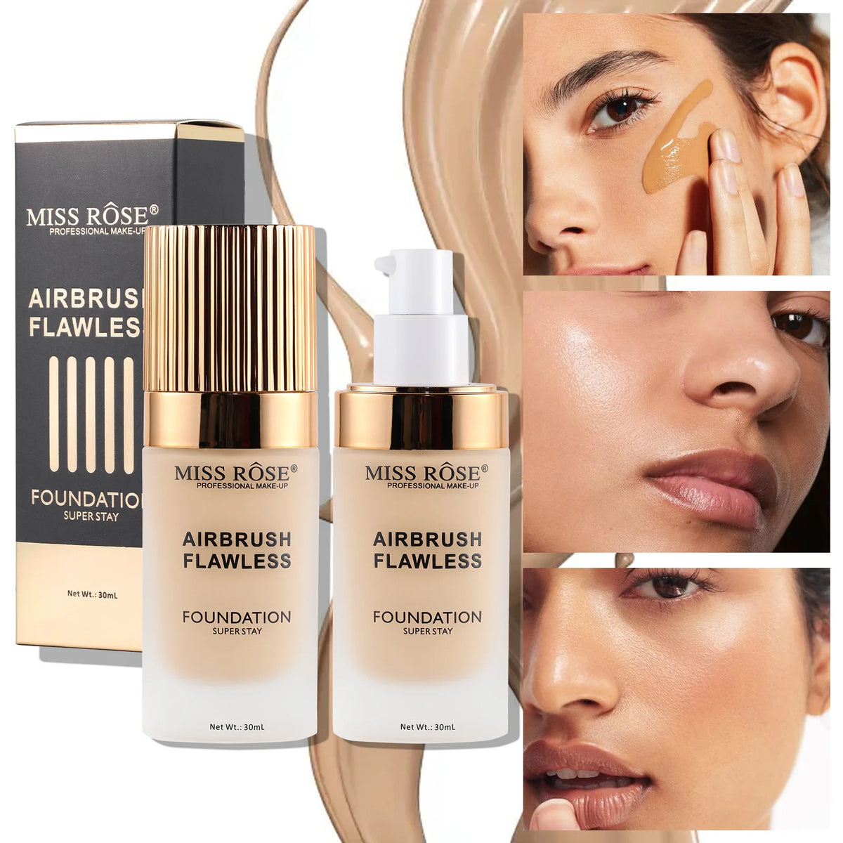 MISS ROSE Matte Full Coverage Concealer Foundation Cream Natural Hydrating Moisturizing Formula Long Lasting Oil Control Makeup