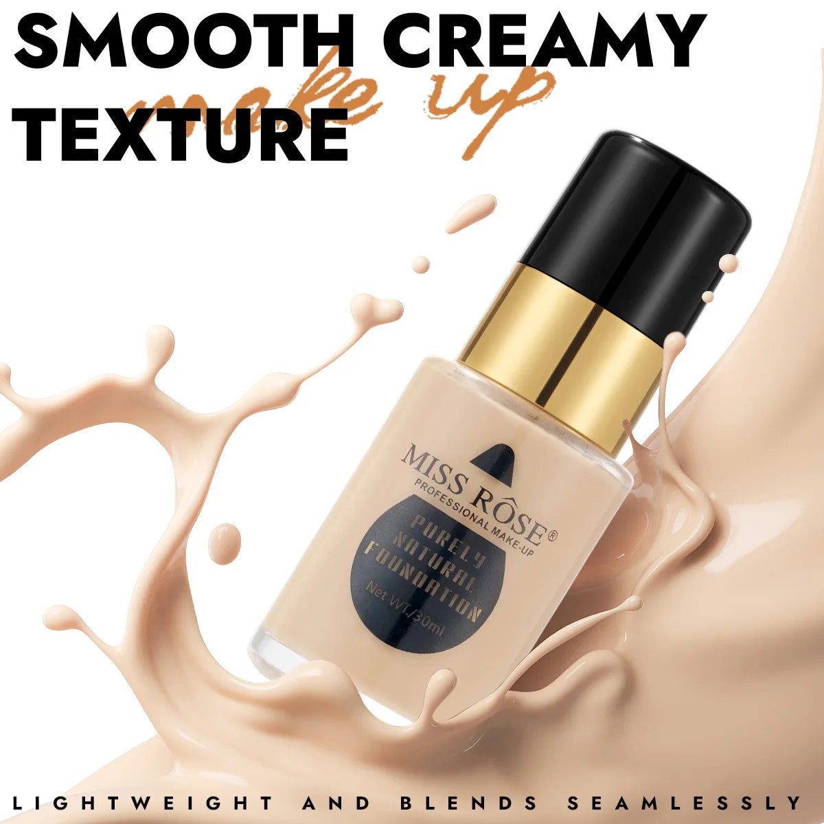 MISS ROSE 30ml Concealer Liquid Foundation Moisturizing Nourishing Lightweight Comfortable Wear Face Makeup Foundation Cream