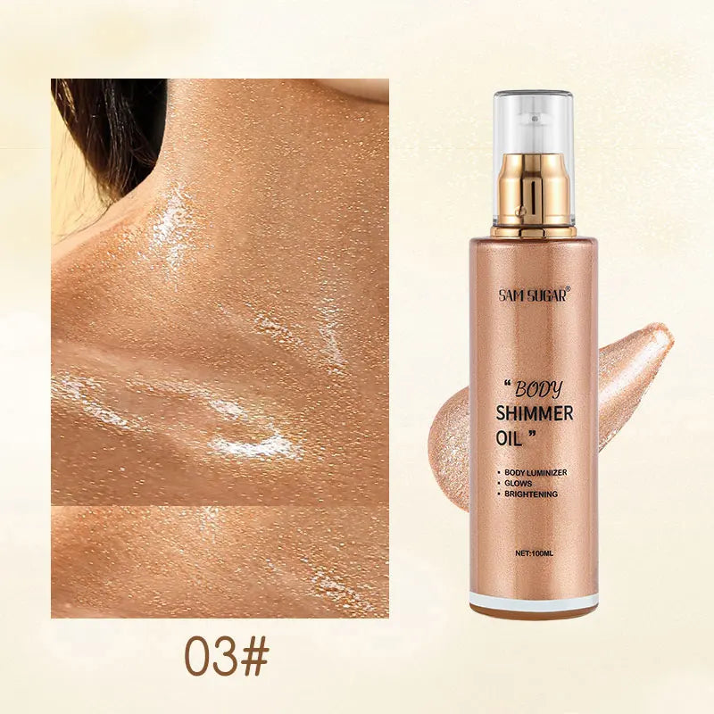 100ml Pearl Rose Gold Body Shimmer Oil Highlighter - Face Brighten Glitter Bronzer Skin Glow Illuminator Makeup Shine Liquid - AliExpress 66